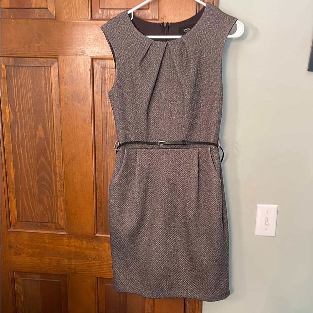 Mystic Gray Pleated Sheath Dress knee length